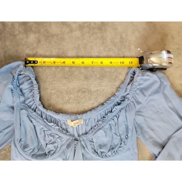 L.A. Hearts Corset Top S Blue Puff Sleeve Cottagecore - Picture 6 of 9